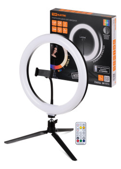 Лампа кольцевая светодиодная 30 см, 16 Вт, 2700-6400 К+RGB, штатив наст., диммер, ПДУ, USB, TDM