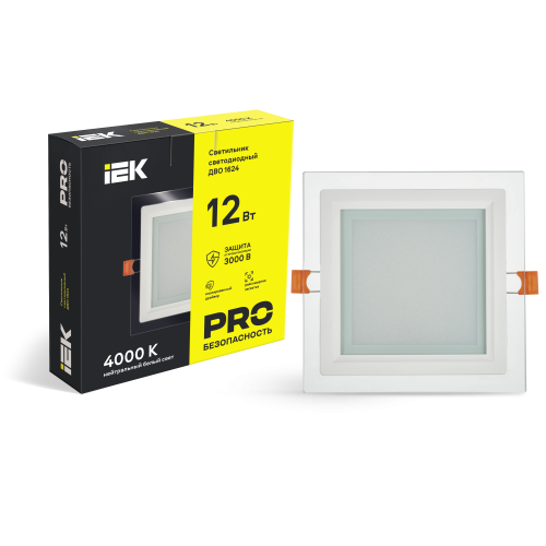 Светильник светодиодный ДВО 1624 со стеклом квадрат 12Вт 4000К IP20 IEK