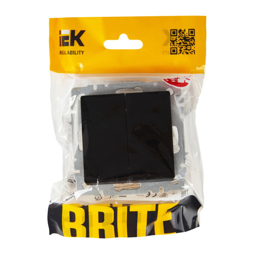 BRITE Выключатель 2-клавишный проходной 10А ВС10-2-6-БрЧ черный IEK