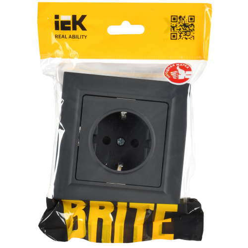 BRITE Розетка 1-местная с заземлением с защитными шторками 16А в сборе РСР14-1-0-БрГ графит IEK BRITE Розетка 1-местная с заземлением с защитными шторками 16А в сборе РСР14-1-0-БрГ графит IEK