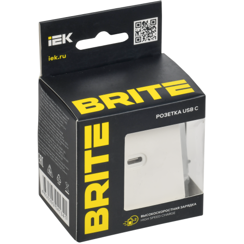 BRITE Розетка USB C 65Вт высокоскоростная зарядка РЮ12-1-БрБ белый IEK BRITE Розетка USB C 65Вт высокоскоростная зарядка РЮ12-1-БрБ белый IEK