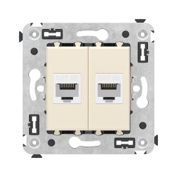 Компьютерная розетка RJ-45 без шторки в стену, кат.5е двойная, Avanti, ванильная дымка