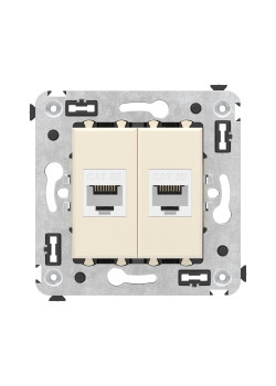 Компьютерная розетка RJ-45 без шторки в стену, кат.5е двойная, Avanti, ванильная дымка