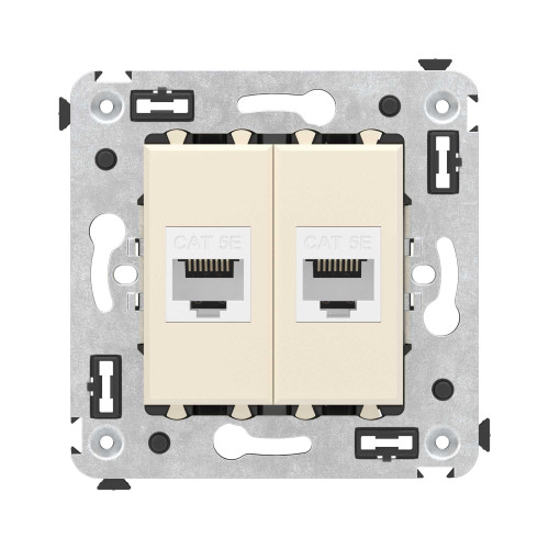 Компьютерная розетка RJ-45 без шторки в стену, кат.5е двойная, Avanti, ванильная дымка