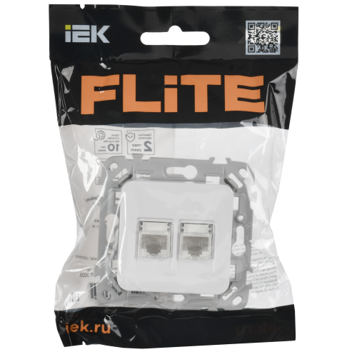 FLITE Розетка 2-местная RJ45/RJ11 категория 5Е/3 UTP РКТ5е/3-2-0-ФлБ белый IEK
