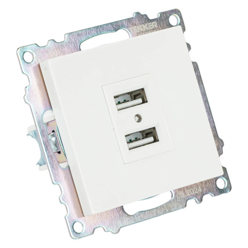 Розетка USB 2-местная (механизм), STEKKER GLS10-7115-01, 250B, 2,1А, серия Катрин, белый