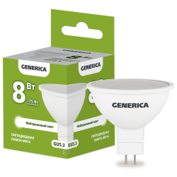 Лампа светодиодная MR16 софит 8Вт 230В 4000К GU5.3 GENERICA