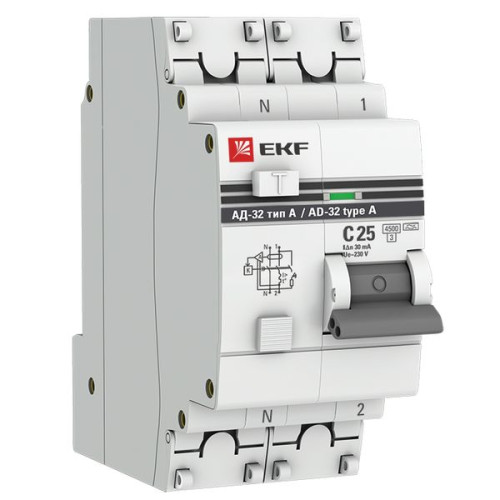 АВДТ АД-32 1P+N 25А х-ка C 30мА тип A эл. 4,5кА PROXIMA EKF