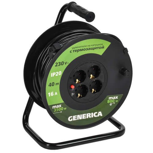 Катушка УК40 с термозащитой 4 места 2P+PE/40м 3х1,5мм2 GENERICA