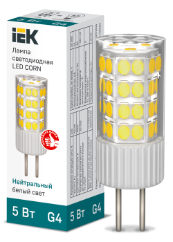 Лампа светодиодная CORN капсула 5Вт 230В 4000К керамика G4 IEK