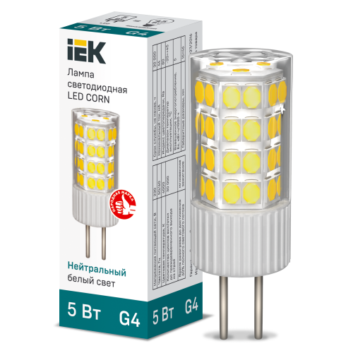 Лампа светодиодная CORN капсула 5Вт 230В 4000К керамика G4 IEK
