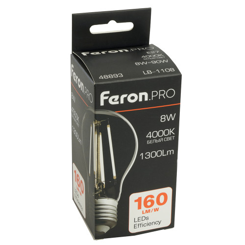 Лампа светодиодная Feron.PRO LB-1108 Шар E27 1300LM 8W 175-265V 4000K Лампа светодиодная Feron.PRO LB-1108 Шар E27 1300LM 8W 175-265V 4000K