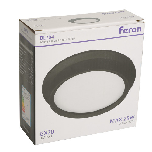 Светильник встраиваемый Feron DL704 потолочный GX70 черный круг IP44 Светильник встраиваемый Feron DL704 потолочный GX70 черный круг IP44