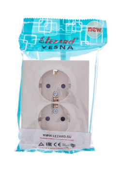 Розетка 2-м СП VESNA с заземл. со шторками ПБТ кремов. LEZARD 742-0300-178B
