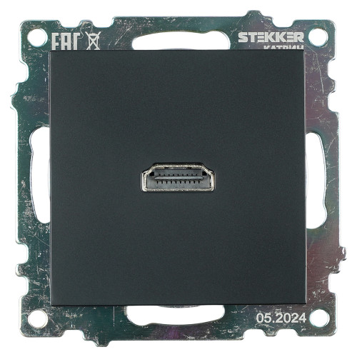 Розетка HDMI 2.1, Type A  (механизм), STEKKER GLS00-7118-05, серия Катрин, черный