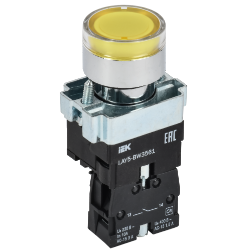 Кнопка управления LAY5-BW3561 с подсветкой желтый 1NO IEK