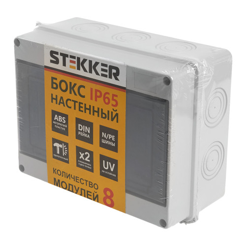 Бокс настенный STEKKER EBX50-1/08-65 8 модулей, пластик, IP65 Бокс настенный STEKKER EBX50-1/08-65 8 модулей, пластик, IP65