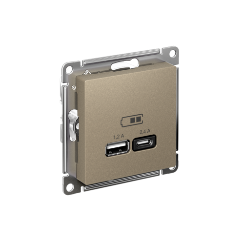 ATLASDESIGN USB РОЗЕТКА А+С, 5В/2,4А, 2х5В/1,2А, механизм, ШАМПАНЬ