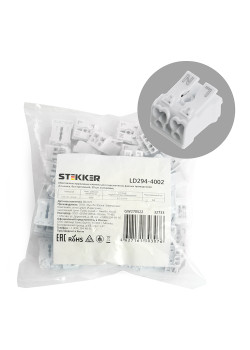 Клемма монтажная STEKKER, LD294-4002, для подключения фазных проводников, 2 контактные группы (3 ввода, 3 вывода на полюс)
