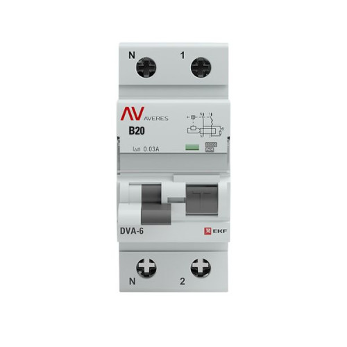 АВДТ DVA-6 1P+N 20А х-ка B 30мА тип A эл-мех. 6кА AVERES EKF АВДТ DVA-6 1P+N 20А х-ка B 30мА тип A эл-мех. 6кА AVERES EKF