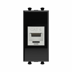 Компьютерная розетка RJ-45 без шторки модульная, кат.6 экранированная, Avanti, черный квадрат, 1 модуль