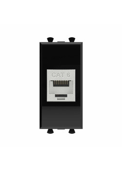 Компьютерная розетка RJ-45 без шторки модульная, кат.6 экранированная, Avanti, черный квадрат, 1 модуль