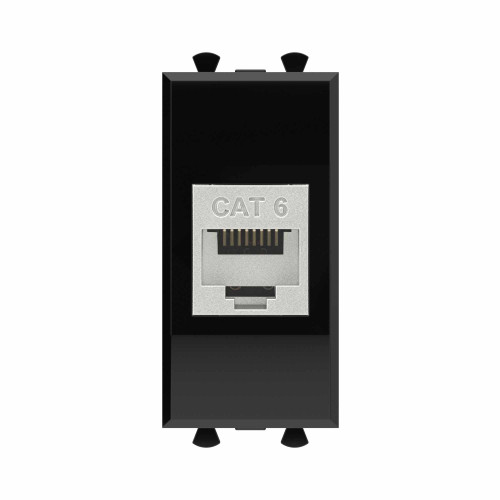 Компьютерная розетка RJ-45 без шторки модульная, кат.6 экранированная, Avanti, черный квадрат, 1 модуль