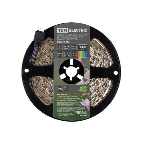 Лента светодиодная SMD5050-60 LED/м-IP20-12 В-14,4 Вт/м-RGB (5 м) блистер TDM Лента светодиодная SMD5050-60 LED/м-IP20-12 В-14,4 Вт/м-RGB (5 м) блистер TDM