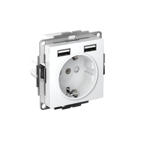 ATLASDESIGN РОЗЕТКА 16А c 2 USB A+A, 5В/2,4А, 2х5В/1,2А, механизм, БЕЛЫЙ