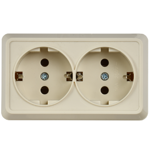 OKTAVA Розетка 2-местная с заземлением с защитными шторками для открытой установки 16А РСш22-3-ОКм кремовый GENERICA OKTAVA Розетка 2-местная с заземлением с защитными шторками для открытой установки 16А РСш22-3-ОКм кремовый GENERICA