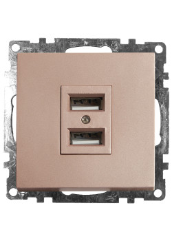 Розетка USB 2-местная (механизм), STEKKER GLS10-7115-02, 250B, 2,1A, серия Катрин, шампань