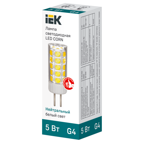 Лампа светодиодная CORN капсула 5Вт 12В 4000К керамика G4 IEK