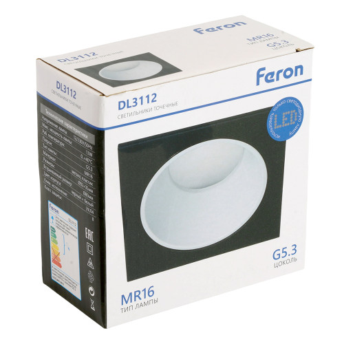 Светильник встраиваемый Feron DL3112 потолочный MR16 G5.3 черный + белый Светильник встраиваемый Feron DL3112 потолочный MR16 G5.3 черный + белый