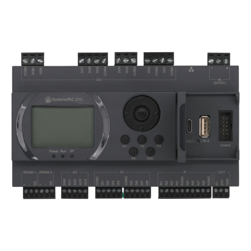 ПЛК S172; 24 VDC; дисплей; 28 IO: 8 DI, 8 DO (транзистор), 8 AI, 4 AO; 2xRS485, 1xRJ45 ПЛК S172; 24 VDC; дисплей; 28 IO: 8 DI, 8 DO (транзистор), 8 AI, 4 AO; 2xRS485, 1xRJ45