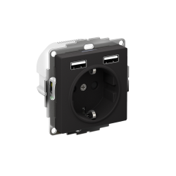 ATLASDESIGN РОЗЕТКА 16А c 2 USB A+A, 5В/2,4А, 2х5В/1,2А, механизм, КАРБОН