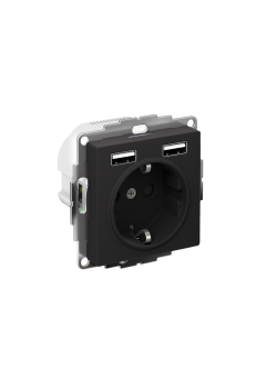 ATLASDESIGN РОЗЕТКА 16А c 2 USB A+A, 5В/2,4А, 2х5В/1,2А, механизм, КАРБОН