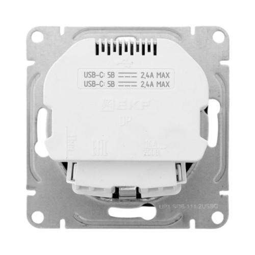 Механизм розетки с USB-C - 2шт, 16А, с заземлением, со шторками, чёрн. Эпика EKF Механизм розетки с USB-C - 2шт, 16А, с заземлением, со шторками, чёрн. Эпика EKF