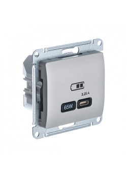 GLOSSA USB РОЗЕТКА тип-C 65Вт высокоскор.заряд. QC, PD, механизм, ПЛАТИНА