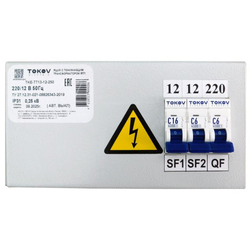 Ящик с понижающим трансформатором ЯТП 0.25 230/12 (3 авт. выкл.) IP31 TOKOV ELECTRIC TKE-TT13-12-250