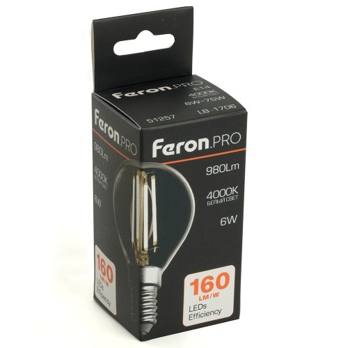Лампа светодиодная Feron.PRO LB-1706 Шарик E14 980LM 6W 175-265V 4000K Лампа светодиодная Feron.PRO LB-1706 Шарик E14 980LM 6W 175-265V 4000K