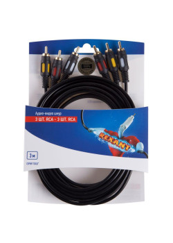 Шнур 3RCA - 3RCA 3м (GOLD) блист. Rexant 06-3051
