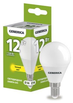 Лампа светодиодная G45 шар 12Вт 230В 3000К E14 GENERICA