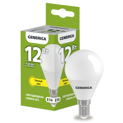 Лампа светодиодная G45 шар 12Вт 230В 3000К E14 GENERICA