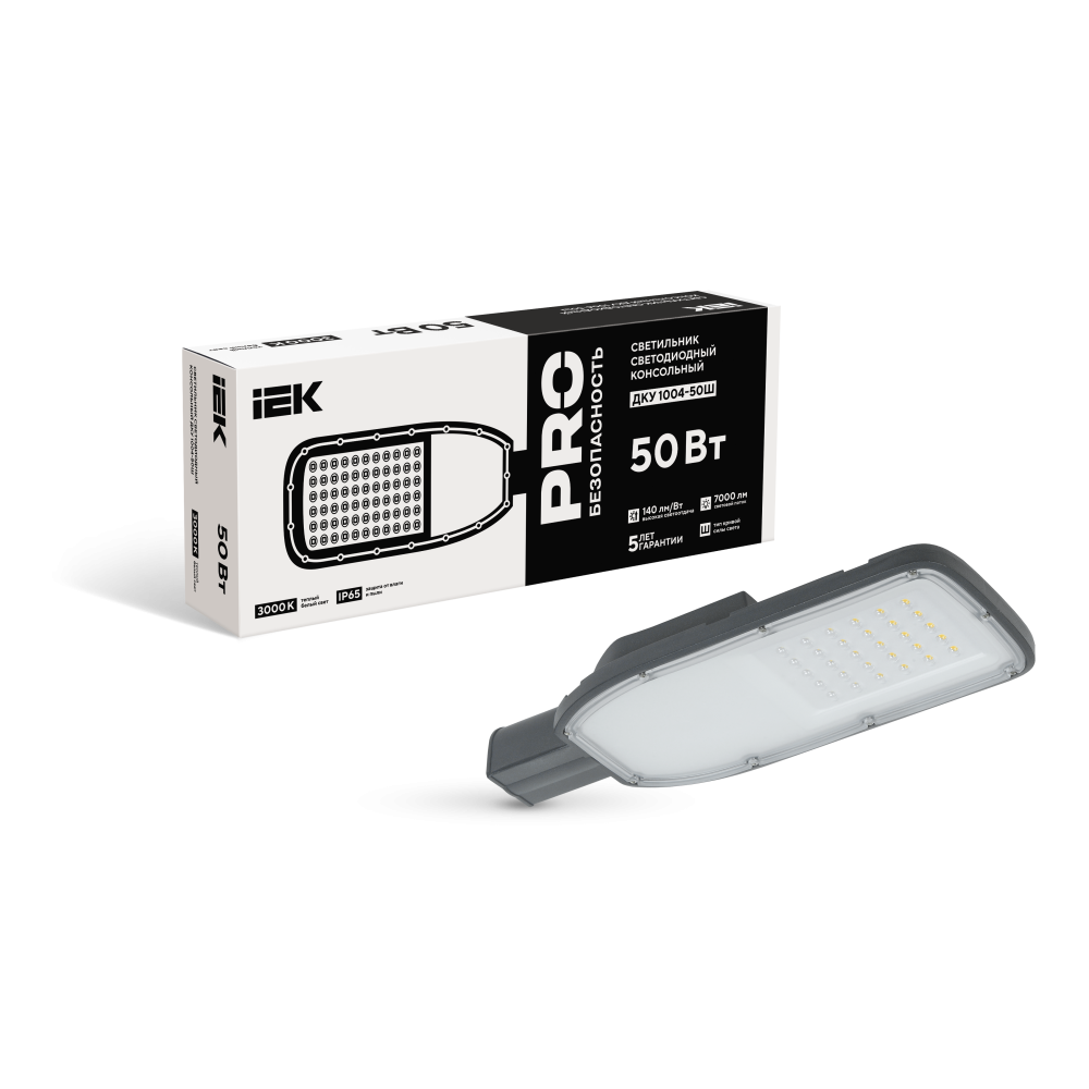 Светильник светодиодный консольный ДКУ 1004-50Ш 3000К IP65 серый IEK