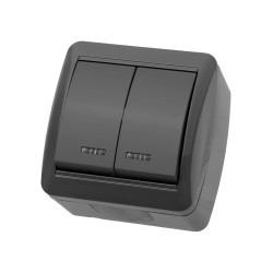 Выключатель 2-кл. открытой установки с подсветкой IP44 10А серый 
