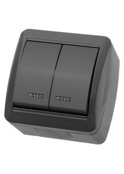 Выключатель 2-кл. открытой установки с подсветкой IP44 10А серый 