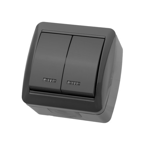 Выключатель 2-кл. открытой установки с подсветкой IP44 10А серый 