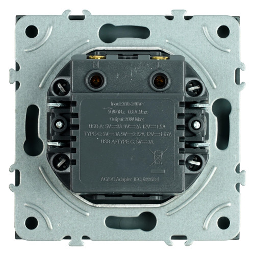 Розетка 2-местная USB + Type C (механизм), STEKKER, 250В, 20W, серия Эмили, RST10-5115-05, черный уголь, soft touch