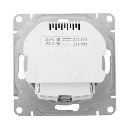 Механизм розетки с USB-C - 2шт, 16А, с заземлением, со шторками, алюм. Эпика EKF Механизм розетки с USB-C - 2шт, 16А, с заземлением, со шторками, алюм. Эпика EKF