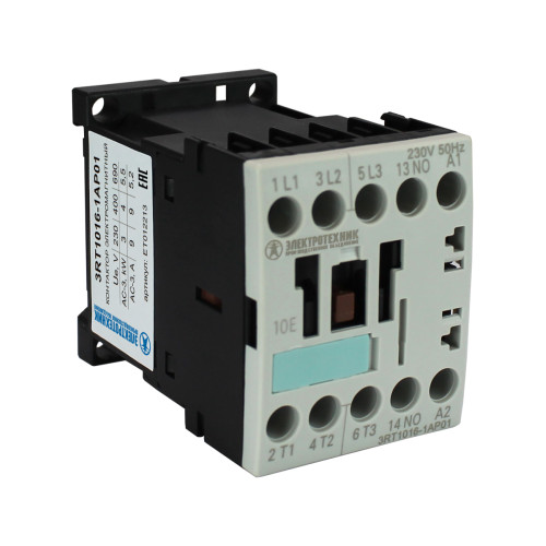3RT1016-1AP01, 3-пол., 9A, AC-3, 4кВт/400V, 1НО, 230V AC, 50/60Гц, типоразмер S00, винтовые клеммы, IP20, контактор электромагнитный  (ЭТ)